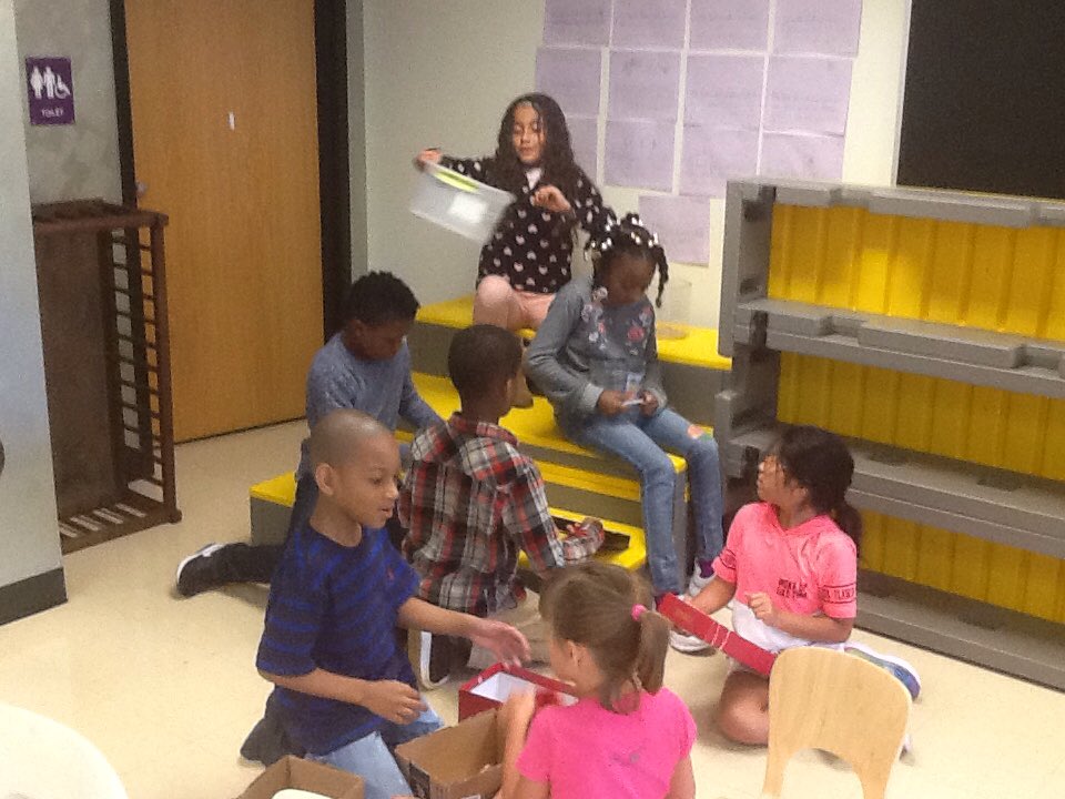 aaee_specials's tweet photo. #aae3rd graders work in groups, experimenting with different materials to make the best sounding "box." https://t.co/CPMx9udjii