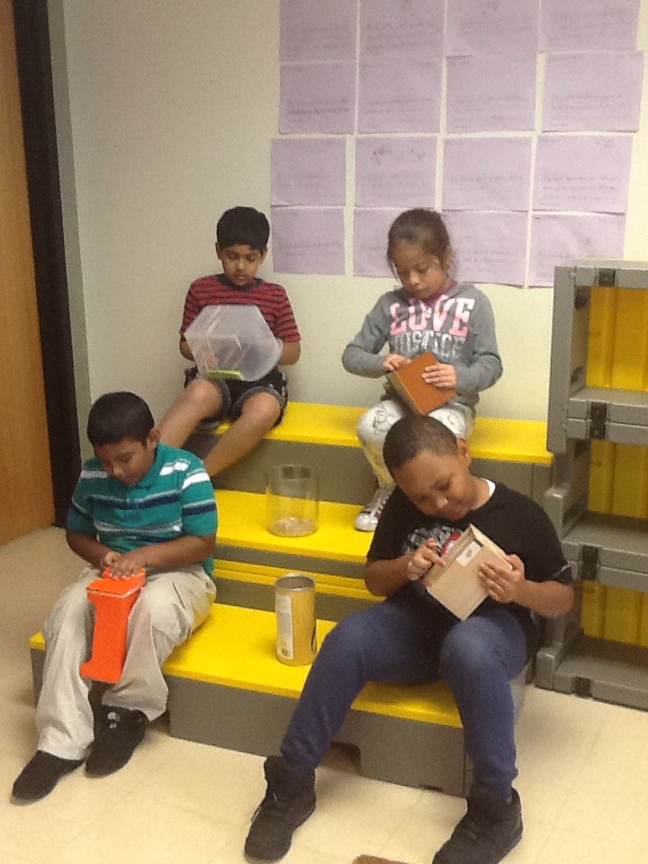 aaee_specials's tweet photo. #aae3rd graders work in groups, experimenting with different materials to make the best sounding "box." https://t.co/CPMx9udjii