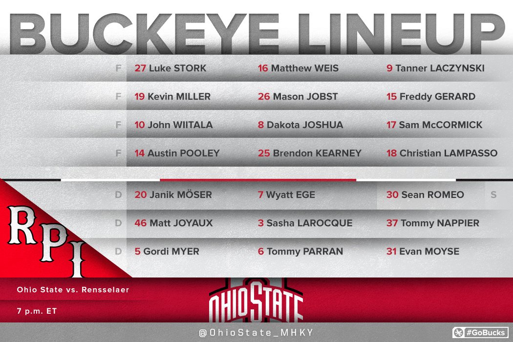 OhioStateMHKY's tweet photo. Buckeye lines for tonight's 7 p.m. game vs. RPI to open the regular season home slate. #GoBucks https://t.co/IcDZzBu6SG