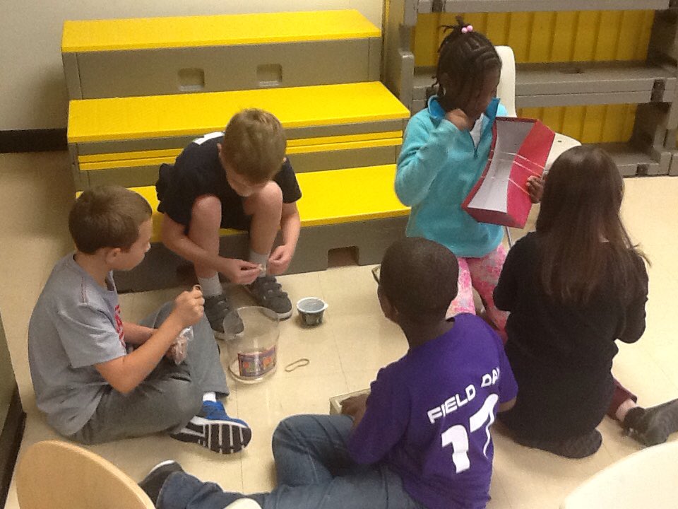 aaee_specials's tweet photo. #aae3rd graders work in groups, experimenting with different materials to make the best sounding "box." https://t.co/SlAVdVnjDS