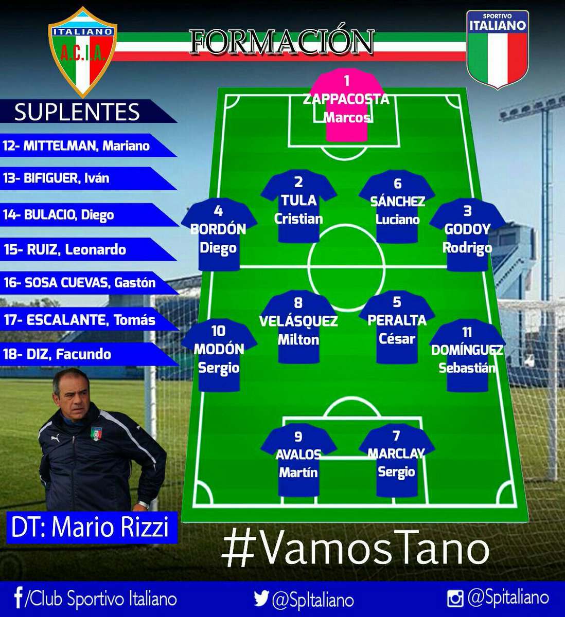SpItaliano's tweet photo. ¡Confirmados los titulares vs. #Ituzaingó!
El Tano va por su tercer triunfo ante el "León" a las 15:30 hs. en Ciudad Evita.

#VamosTano 🇮🇹 https://t.co/ttbzoAWgll