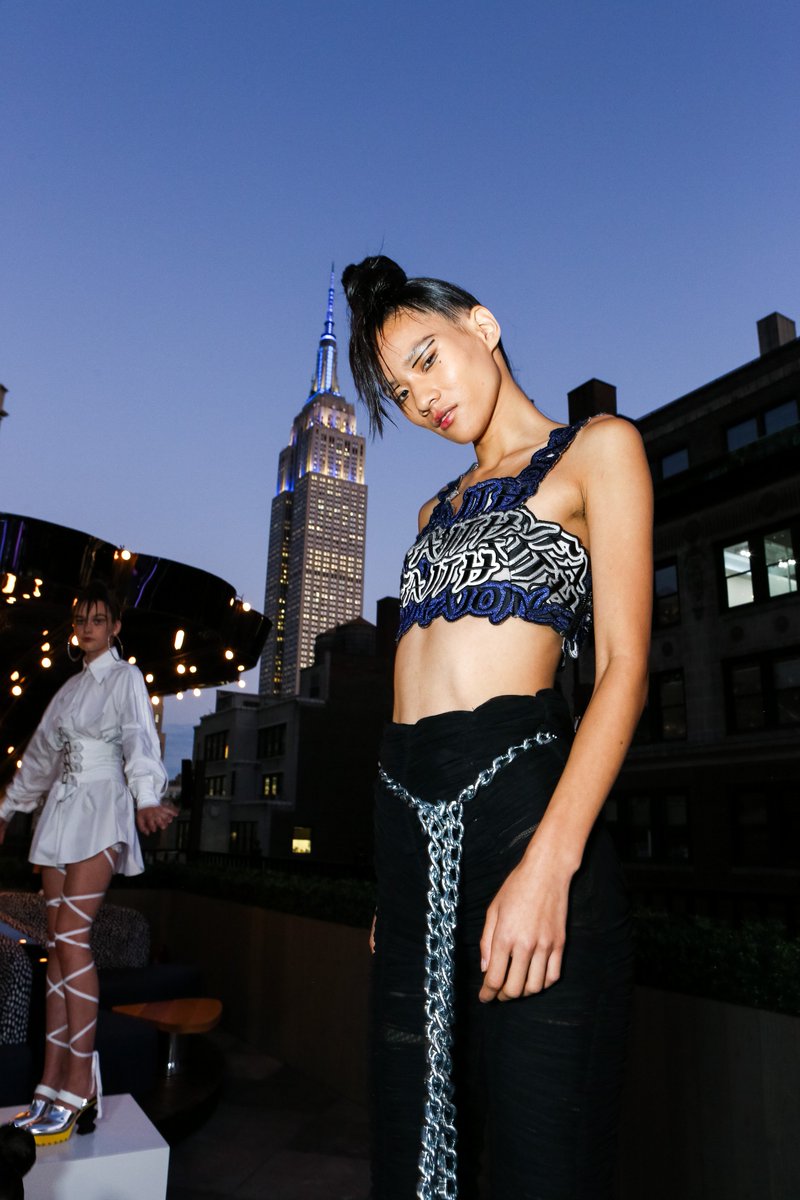 FashionWeek's tweet photo. Megawatt 💡 #FaithConnexion's collection with @SitaBellan featuring recycled clothing transformed into new pieces. #MoxyXMADE #AtTheMoxy https://t.co/GVUVfNx7tH