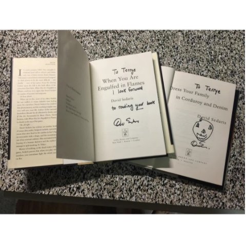 littlebrown's tweet photo. Some of the @DavidSedaris signed book pix we shared this week! Upload yours & tag #DavidSedarisSignedBook for a chance to win a prize pack! https://t.co/ynEUnYAInf