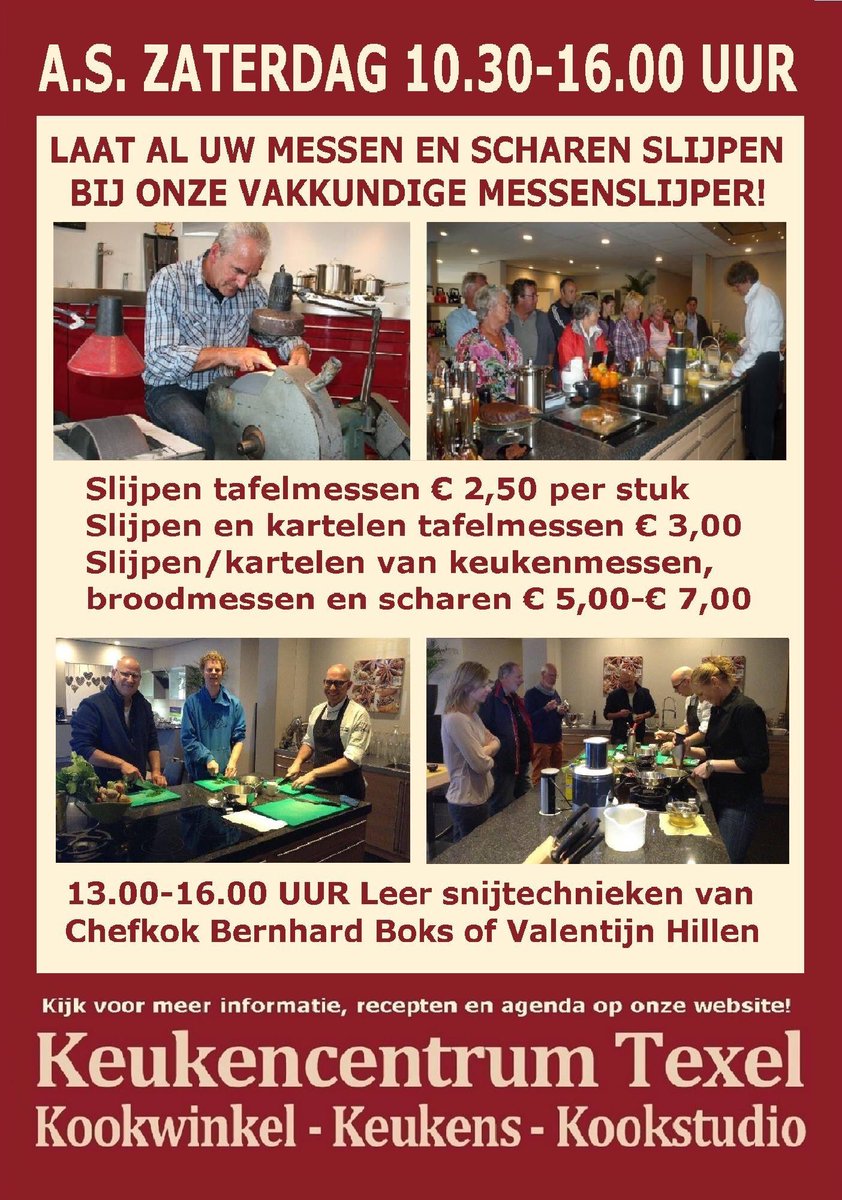Tijdens het slijpen van je messen leer je snijtechnieken van kok Timothy van Hotel Boschrand. #gratissnijdemo kom gezellig kijken en proeven