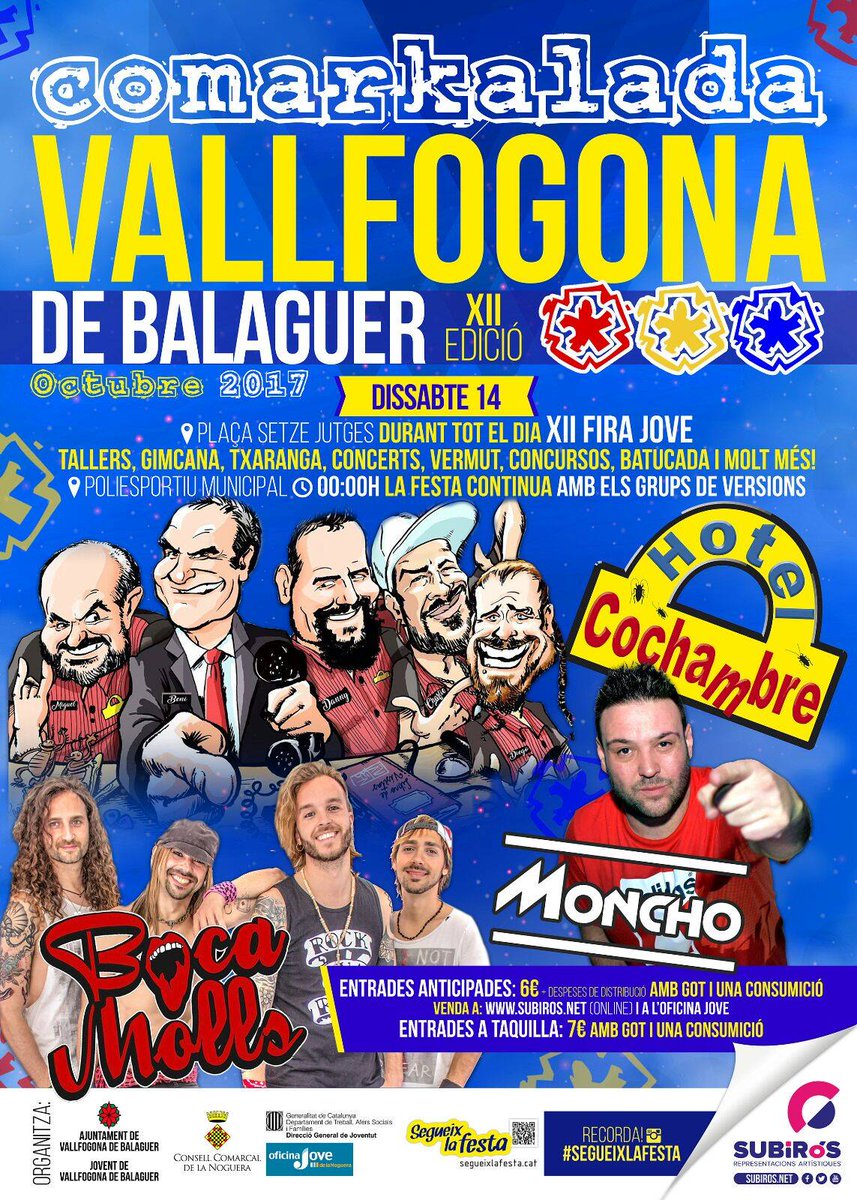 SubirosRepreArt's tweet photo. Un any més us esperem a tots a la #COMARKALADA DE LA NOGUERA!
Aquesta edició a VALLFOGONA DE BALAGUER!!
#comarkalada2017 #segueixlafesta https://t.co/UXwMLZB4la