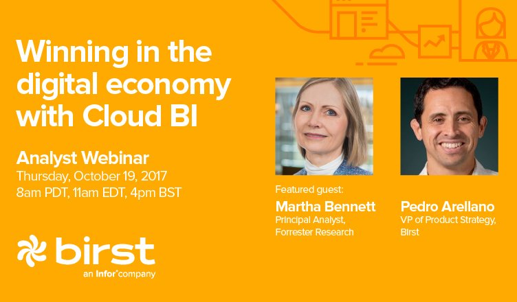 ZFairris's tweet photo. Register for @BirstBI Webinar on market shift to #Cloud #BI with @forrester @martha_bennett &amp; @DSSPedro Arellano https://t.co/TlHMkjxjHN https://t.co/iUs81d7zvK