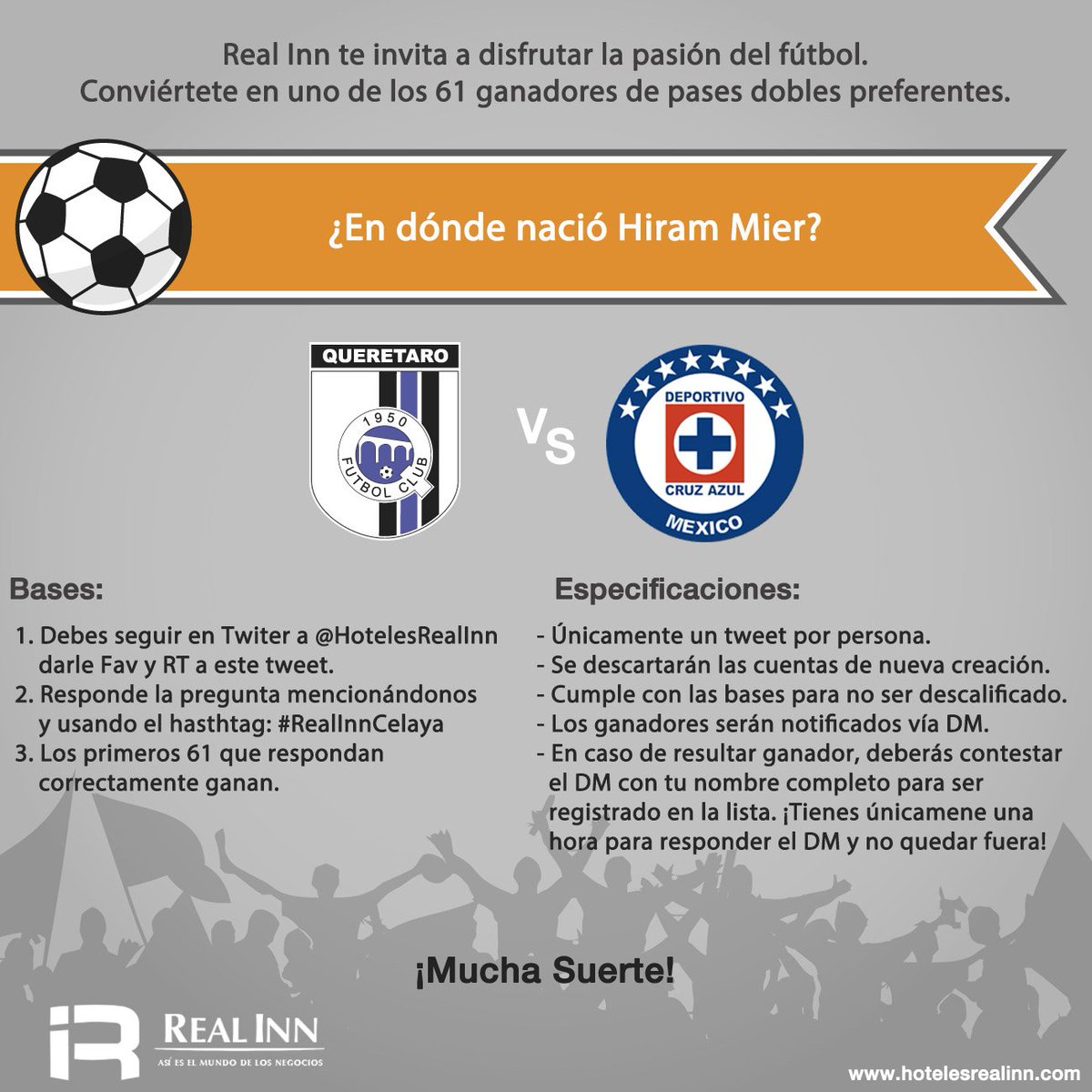 hotelesrealinn's tweet photo. Aquí la dinámica para @Club_Queretaro vs Cruz Azul Tendrás que usar el hashtag #RealInnCelaya. Te invitamos a cumplir todas las reglas. https://t.co/FMoMBYa1Kp