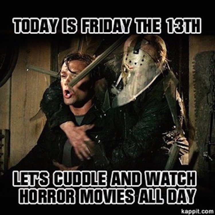DiscountHorror's tweet photo. Let’s cuddle and watch horror movies all day! #FridayThe13th https://t.co/8jMLSnl8r1