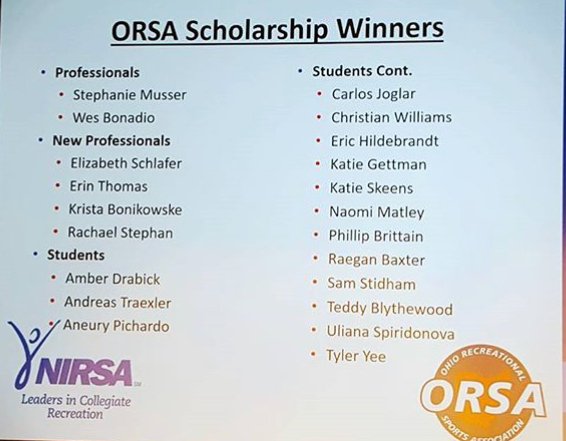 UToledoREC's tweet photo. Congrats to our #orsa2017 scholarship winners Assistant Director, Erin Thomas & Graduate Assistant, Raegan Baxter https://t.co/qyUIyXrwCy