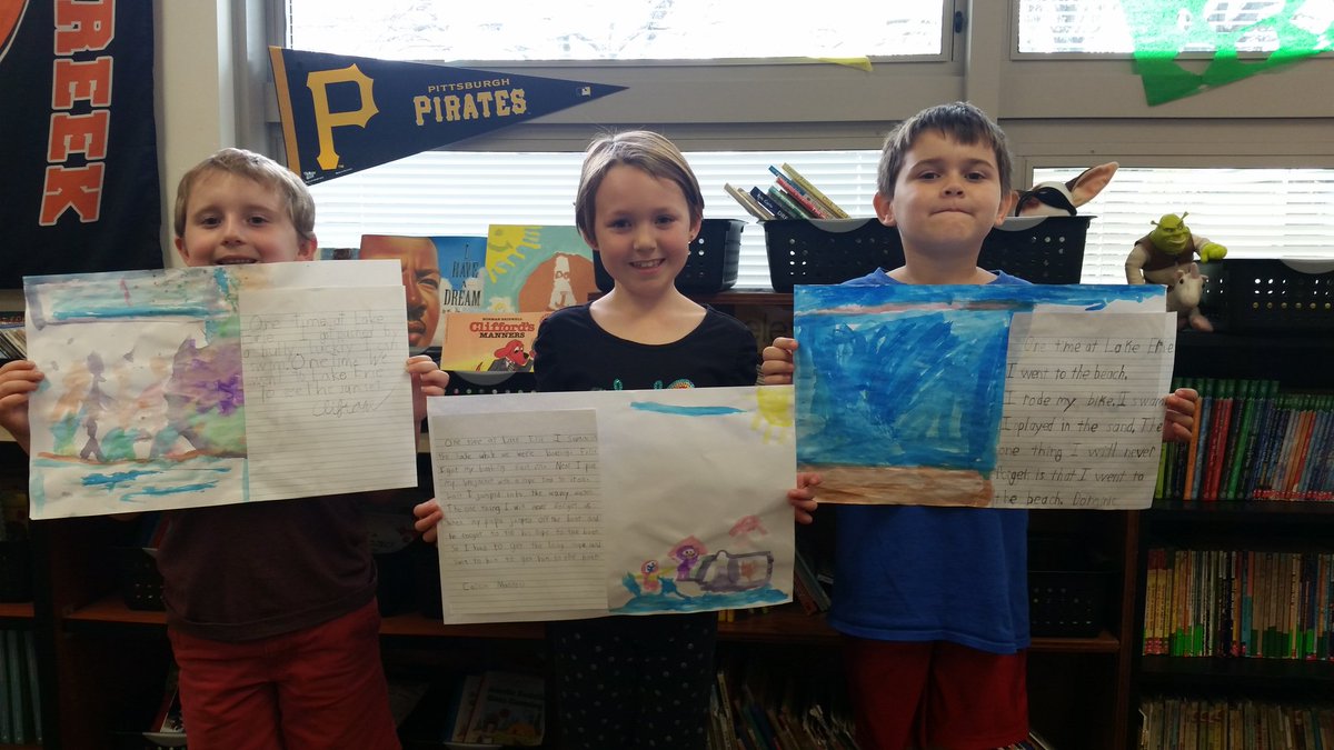 harborcreekhand's tweet photo. 2A kids showing off their True Lake Erie Stories and matching water color paintings. #kidsandart #kidsthatwrite #lakeeriestories https://t.co/AnHeLFIlac