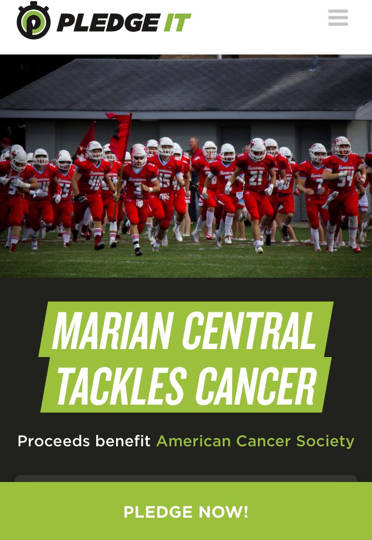 KaithompACS's tweet photo. @MarianCanesFB tackles cancer! Pledge for every point scored tonight to support the American Cancer Society. https://t.co/vdIZQ7M8Y9 https://t.co/opTrvYicVv