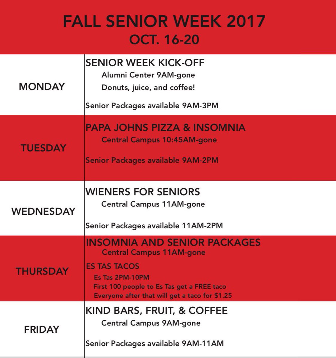 ISUSeniors2019's tweet image. 🗣3 days until Fall Senior Week begins! Below is our food on campus &amp;amp; bar deals for next week. Make sure to purchase your Mug package early!🗣