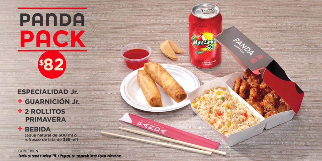 PandaExpressMx's tweet photo. 1 especialidad Jr. + 1 guarnición Jr. + 2 rollitos primavera + bebida
Ven a Panda y disfruta en grande. #PandaExpressMX https://t.co/X4y1cS4Yoh