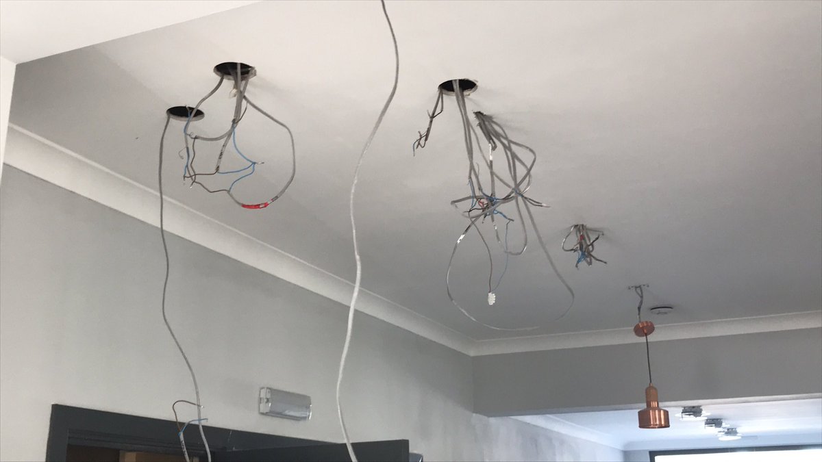 PremierPowerLtd's tweet photo. By far the most complex lighting connections I have ever encountered. Managed to disregard 7 cables and 4 switches #easiertodoright https://t.co/m0MBfR60Bj
