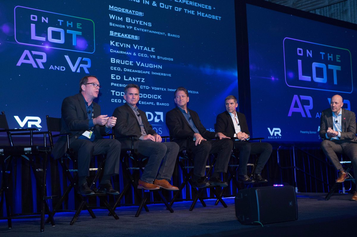 TheVRSociety's tweet photo. .@Barco Keynote &amp; Panel with @buywim at On The Lot: Shared Immersive Experiences - Thinking In &amp; Out of the Headset Edit
#VROnTheLot https://t.co/yhsvjQTGhE