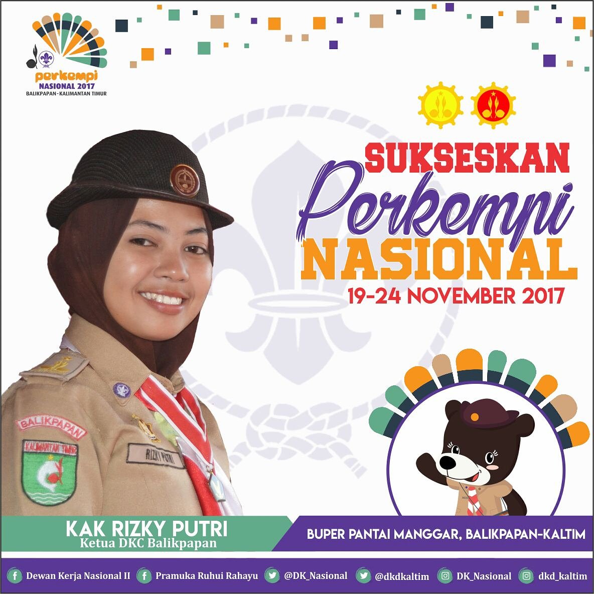 dkdkaltim's tweet photo. Mari kita sukseskan bersama Perkemahan Putri Tingkat Nasional Tahun 2017. https://t.co/xaur7Kiljq