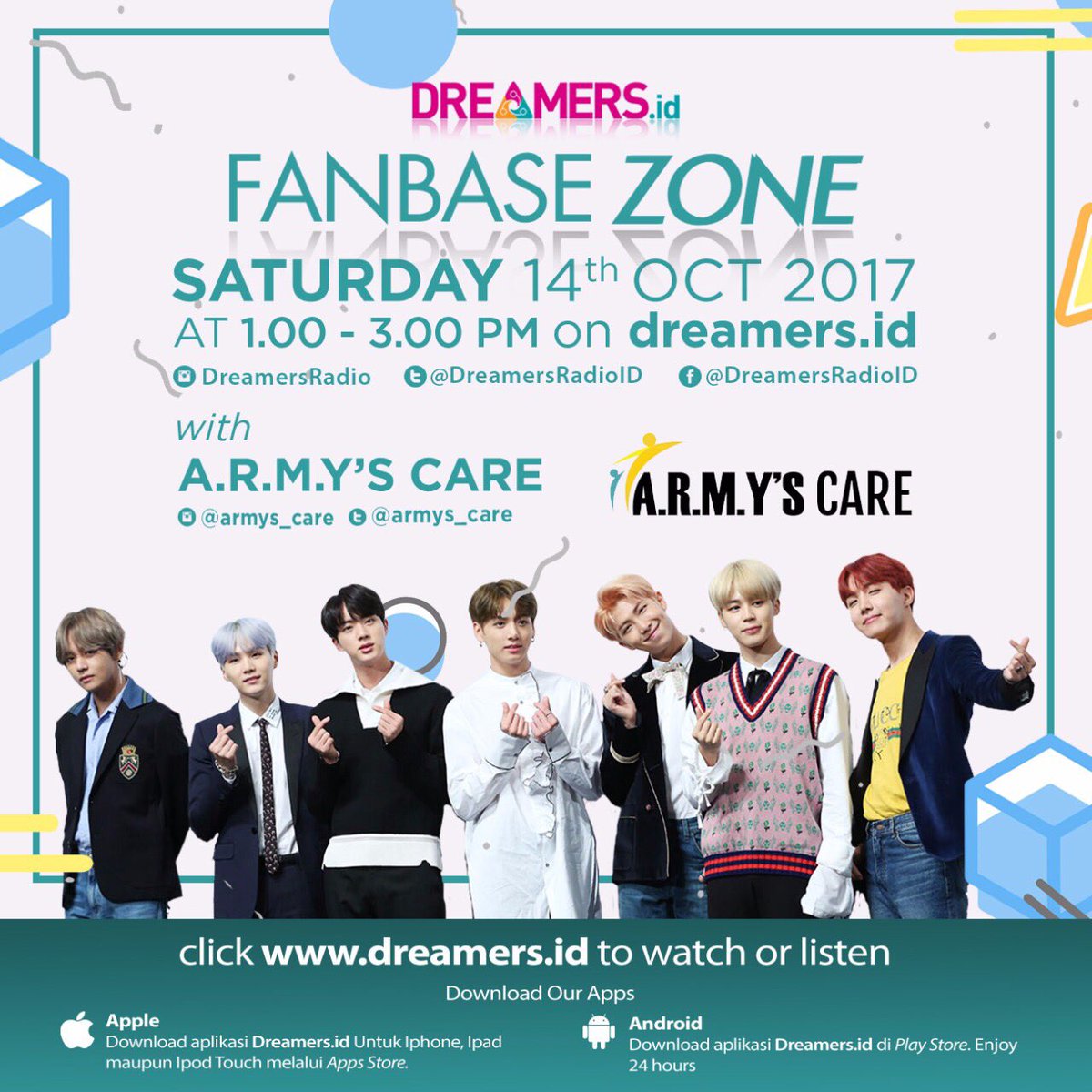 DreamersRadioID's tweet photo. Mau tau keseruan ngobrol bareng Fanbase BTS? Yuk dengerin  #Fanbasezone @armys_care hari ini jam 13.00-15.00 WIB on https://t.co/BxUsK4Am8M https://t.co/B3cl7ZxgBv