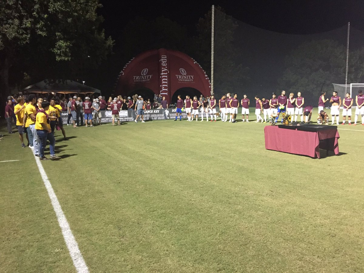 TrinitySoccerTX's tweet photo. A truly moving tribute to Patrick Flannigan. Our thanks to @TUWSoccer, @ChiDeltaTau, @tluathletics &amp; the Flannigan family. https://t.co/teLpHuFQ02