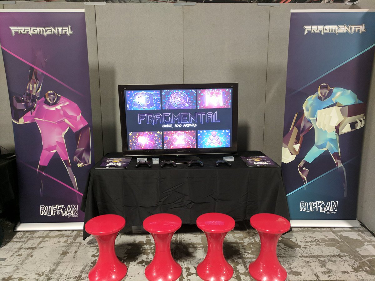 FragmentalGame's tweet photo. All setup and ready for some fast, frantic four player twin stick shooting in the Indie section. #PlayexpoManchester #indiedev #gamedev #UE4 https://t.co/lDgI6P29RO