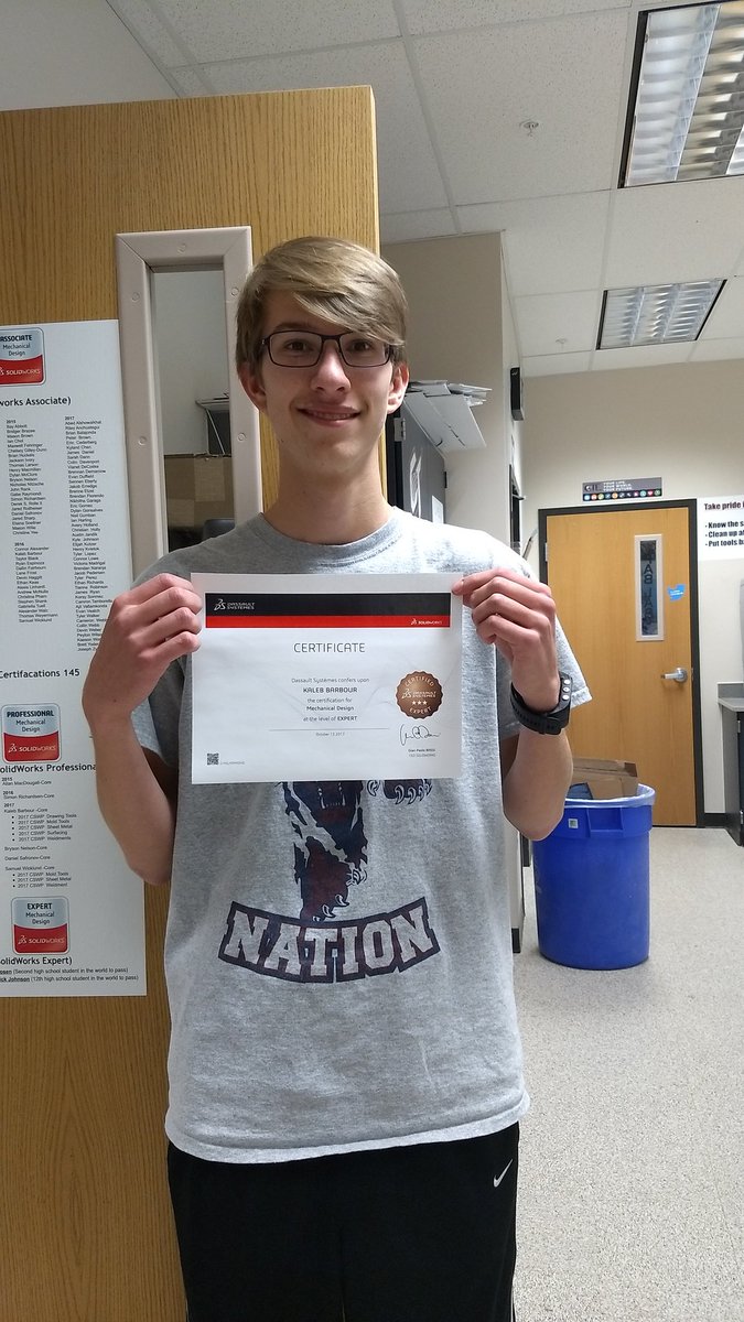 CTfablab's tweet photo. Congrats to senior Kaleb Barbour for being the latest Certified SOLIDWORKS Expert! 3rd #CSWE from @CTHSConnect ! @SOLIDWORKSedu @SOLIDWORKS https://t.co/CMOEZ3Ao1t