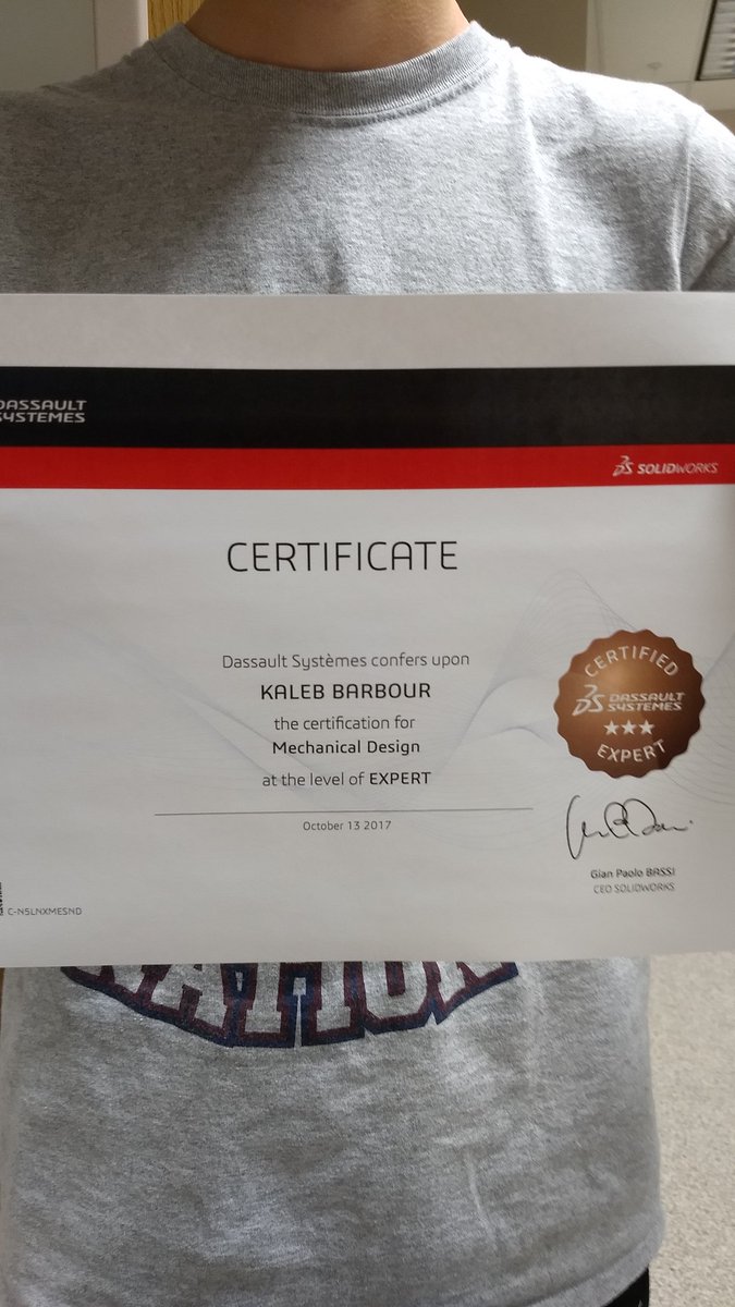 CTfablab's tweet photo. Congrats to senior Kaleb Barbour for being the latest Certified SOLIDWORKS Expert! 3rd #CSWE from @CTHSConnect ! @SOLIDWORKSedu @SOLIDWORKS https://t.co/CMOEZ3Ao1t