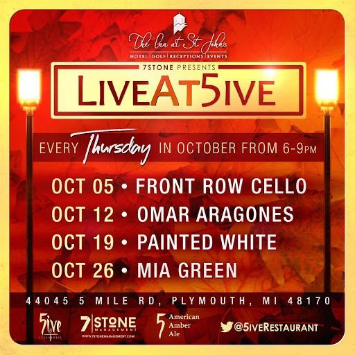 7StoneDetroit's tweet photo. #7StonePresents our Oct. 2017 #LiveMusic Line Up Thursdays at The Inn at St. John's #5iveSteakhouse | 6-9p | #LiveAt5ive #7StoneManagement https://t.co/G6gVEjD9qr