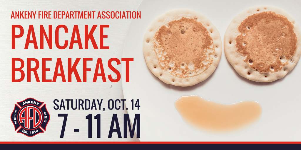 CityOfAnkeny's tweet photo. Pancakes anyone? Join the #Ankeny Fire Dept. Assoc. for breakfast or brunch TODAY!
120 NW Ash Drive, 7-11 AM  https://t.co/635nSsNVyp https://t.co/2pWNFSJbPU