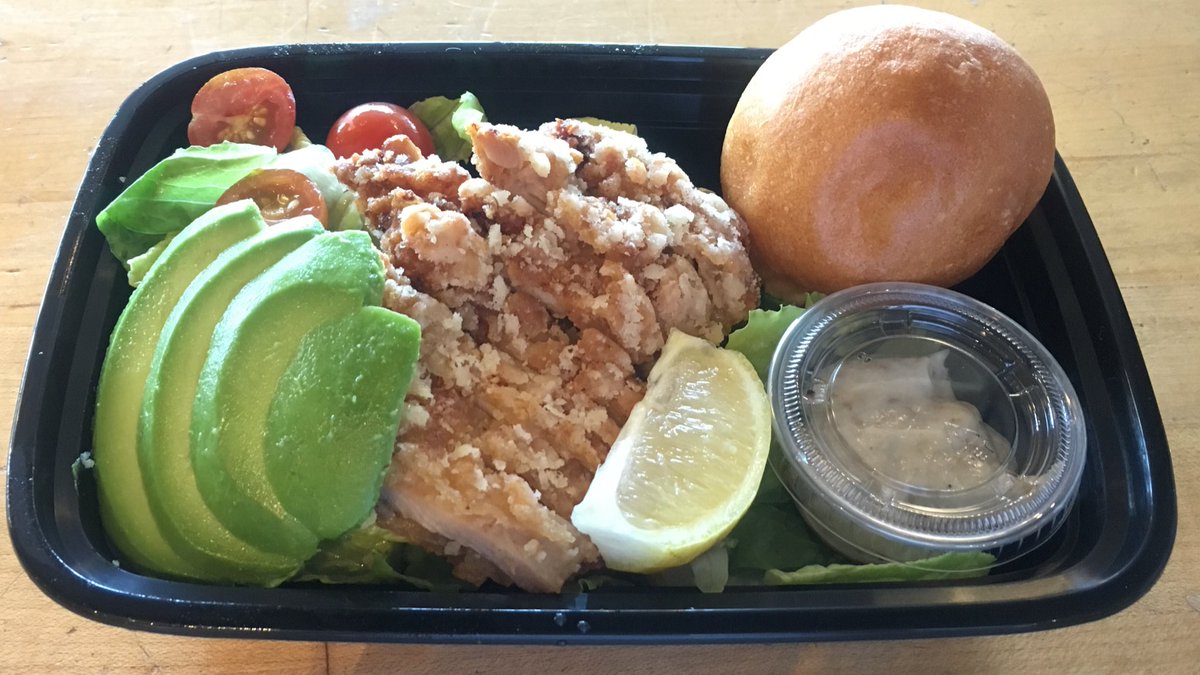 DELICAsf's tweet photo. Introducing our new Karaage Caesar salad: Marinated chicken thigh, organic romaine lettuce, cherry tomato, acme roll, avocado house Caesar. https://t.co/JoPaR1HDlJ