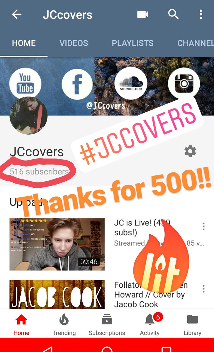 jacobcookmusic's tweet photo. We finally hit 500!! Thanks so much everyone! Keep sharing 😋👍👍😍 #JCcovers #youtube #500 https://t.co/mz8tmOrrWf
