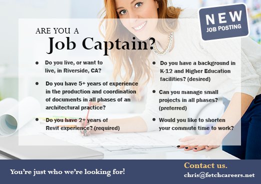 builtcareers's tweet image. ow.ly/gqIU30fRlDg #JobCaptain #Riverside #CA #5+Exp #Education #Revit #hiring #FetchCareers #Follow #JobOpenings #manage #immediate