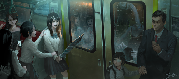 とある雨の日の電車内を描いた1枚の絵 さまざまな考察が寄せられる ライブドアニュース