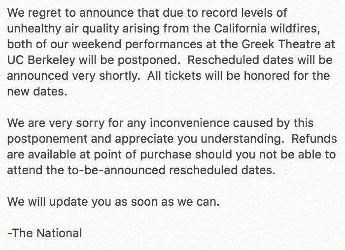 TheNational's tweet photo. Berkeley update.  https://t.co/sy31vYFcEQ https://t.co/iFHugwA88x