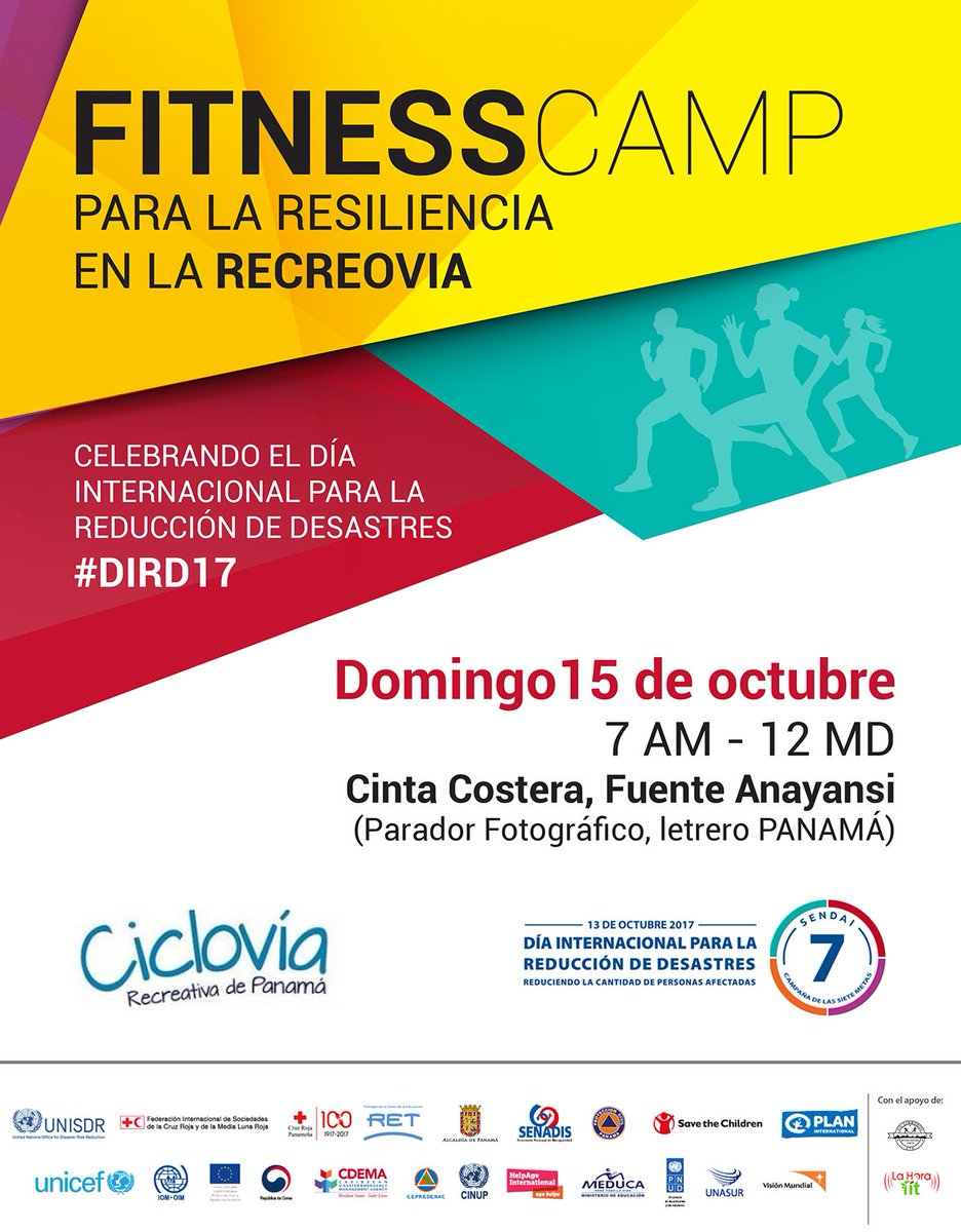 MagnoliaSantaM's tweet photo. Te esperamos en el FitnessCamp para la resiliencia #CintaCostera @theRETorgLAC @IPHEinclusivo @JovenesEacaj #DIRD2017 #HogarSeguroHogar https://t.co/ZOo1jmYPTs