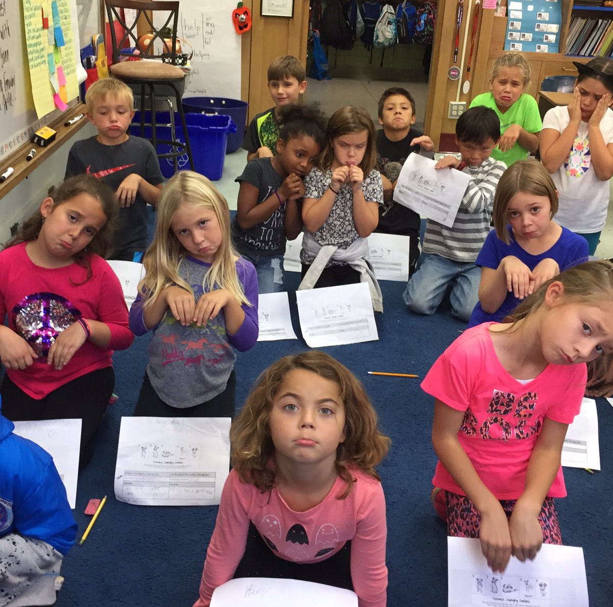 In chapter 5, Fenway's emotions change dramatically. Here Ss are role playing Fenway at beg &amp; end of chapter. #GRAFenway #ForestRoadSchool