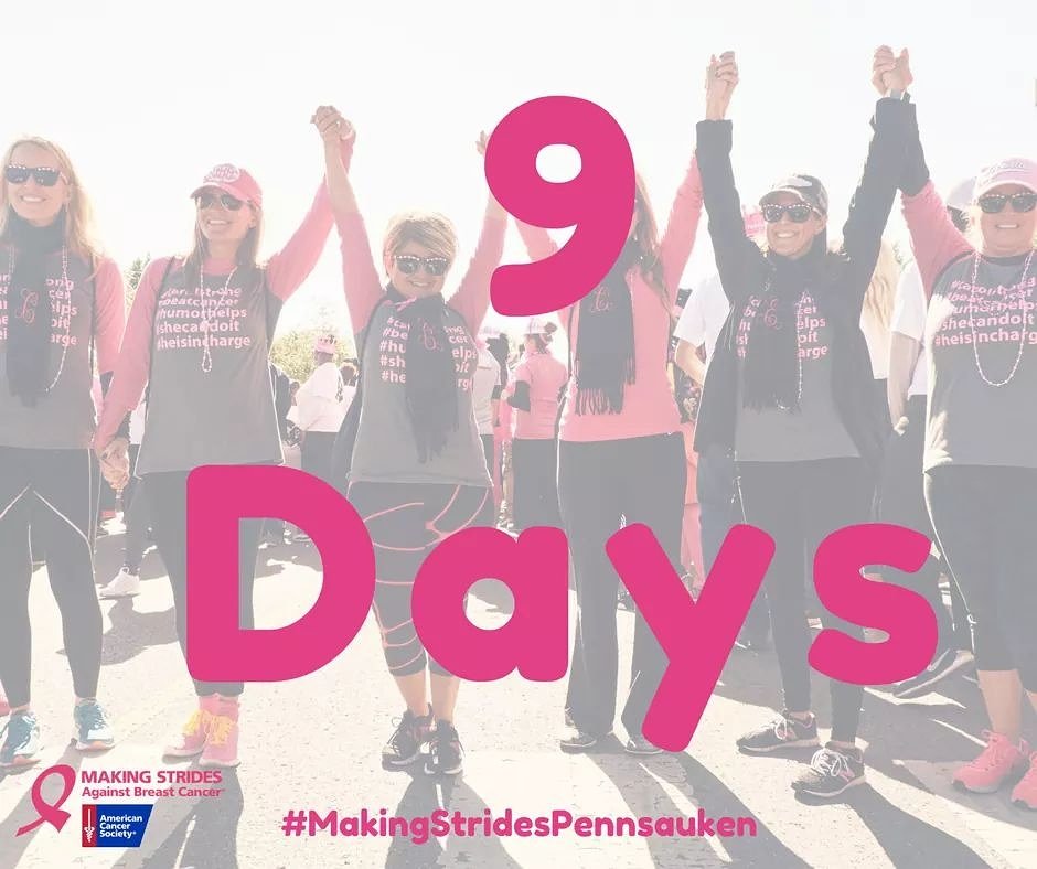 MSABC_PhillySNJ's tweet photo. We're down to single digits! 9 days until the 2017 #MakingStridesPennsauken 💪💖👟 what are you most excited for at the walk? @ us to share! https://t.co/PsiEN3SGF1