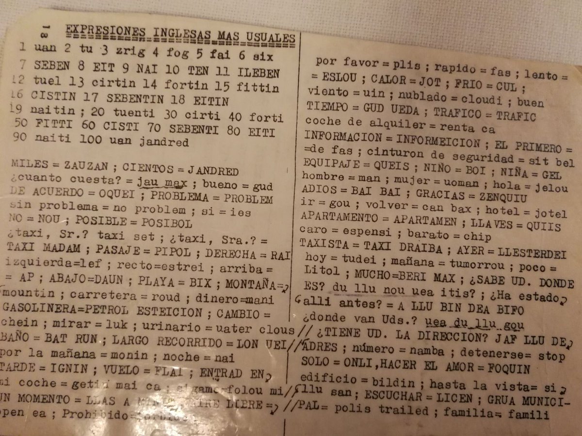 Picahierros's tweet photo. Guía rápida de inglés para taxistas de los 80. ORO PURO. https://t.co/wFzTU6zje0