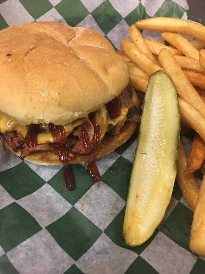 SuperFansPizza's tweet photo. Special this weekend only! Pulled Pork &amp; Cheddar Sandwich topped our signature Honey BBQ, side of fries &amp; pickle for $8.99! https://t.co/DYqr9AsQ2P