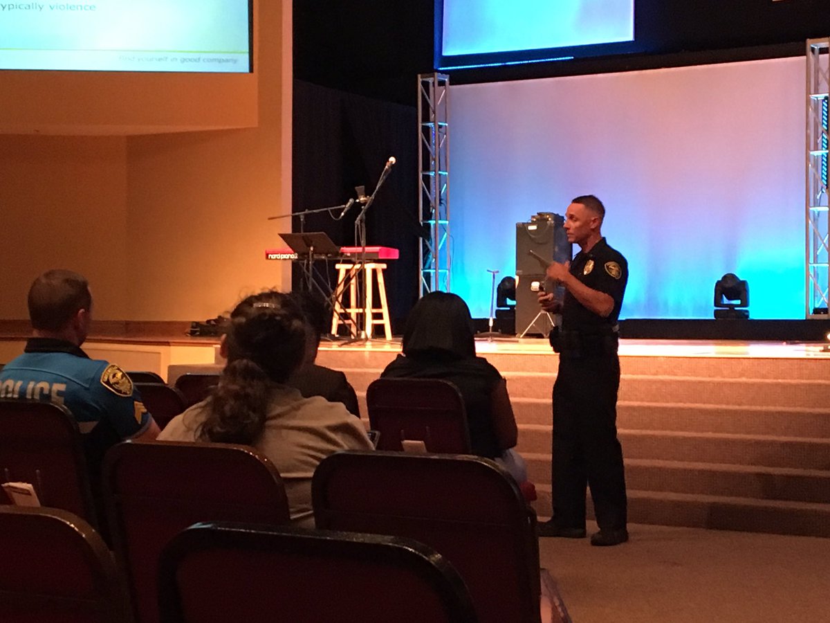 GreenvillePD's tweet photo. Capping off #CommunityPolicingWeek w/ a presentation from Lt. Tyndall. Tonight's topic: What to Do in an Active Shooter Situation. https://t.co/MTqZrO6zCy