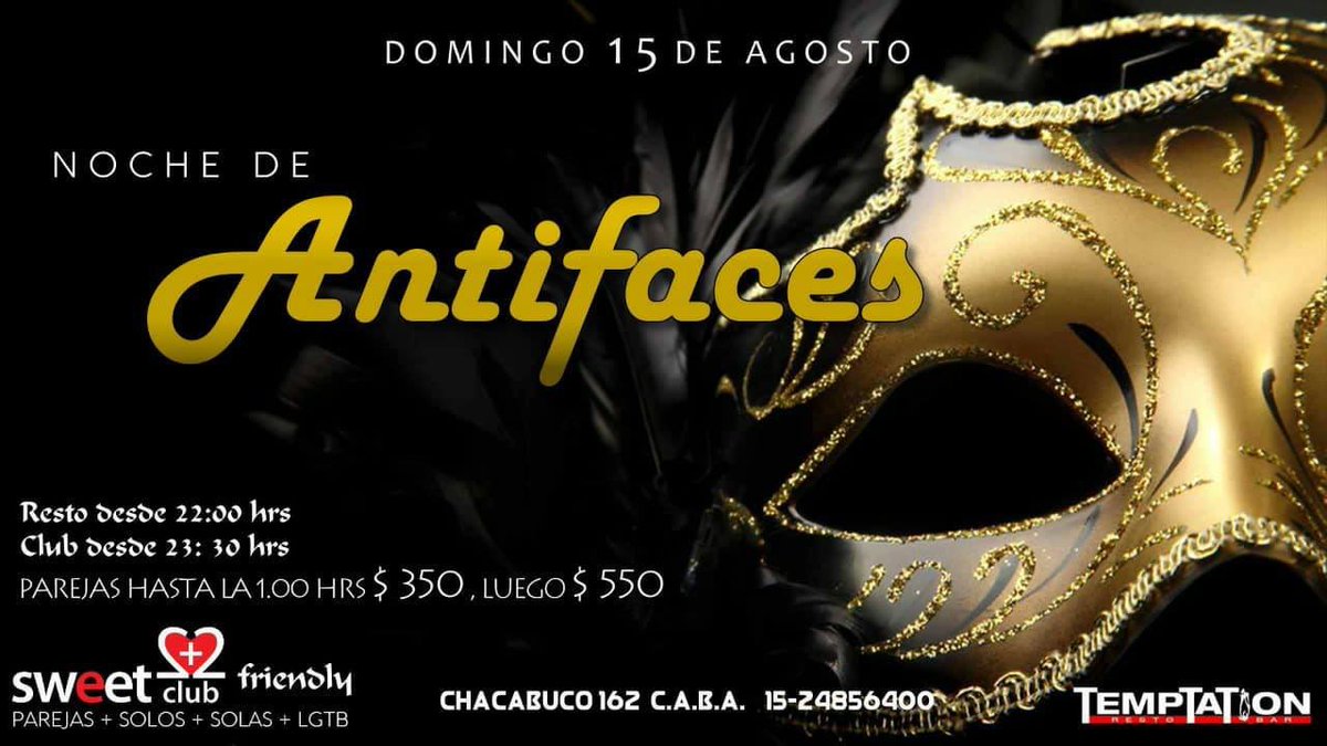 restoTempTaTion's tweet photo. Este próximo domingo los esperamos a todos para una noche de misterio y seducción.. ✨Noche de antifaces ✨
https://t.co/PtcoKiwpiW https://t.co/4gk6El12Go