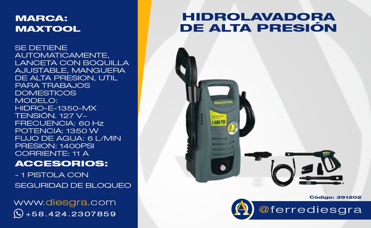 ferrediesgra's tweet photo. HIDROLAVADORA DE ALTA PRESION: disponibilidad para despacho inmediato! #diesgra #ferrediesgra #ferreteria #equipos #mayordeferreteria https://t.co/IRA0ne38Ag