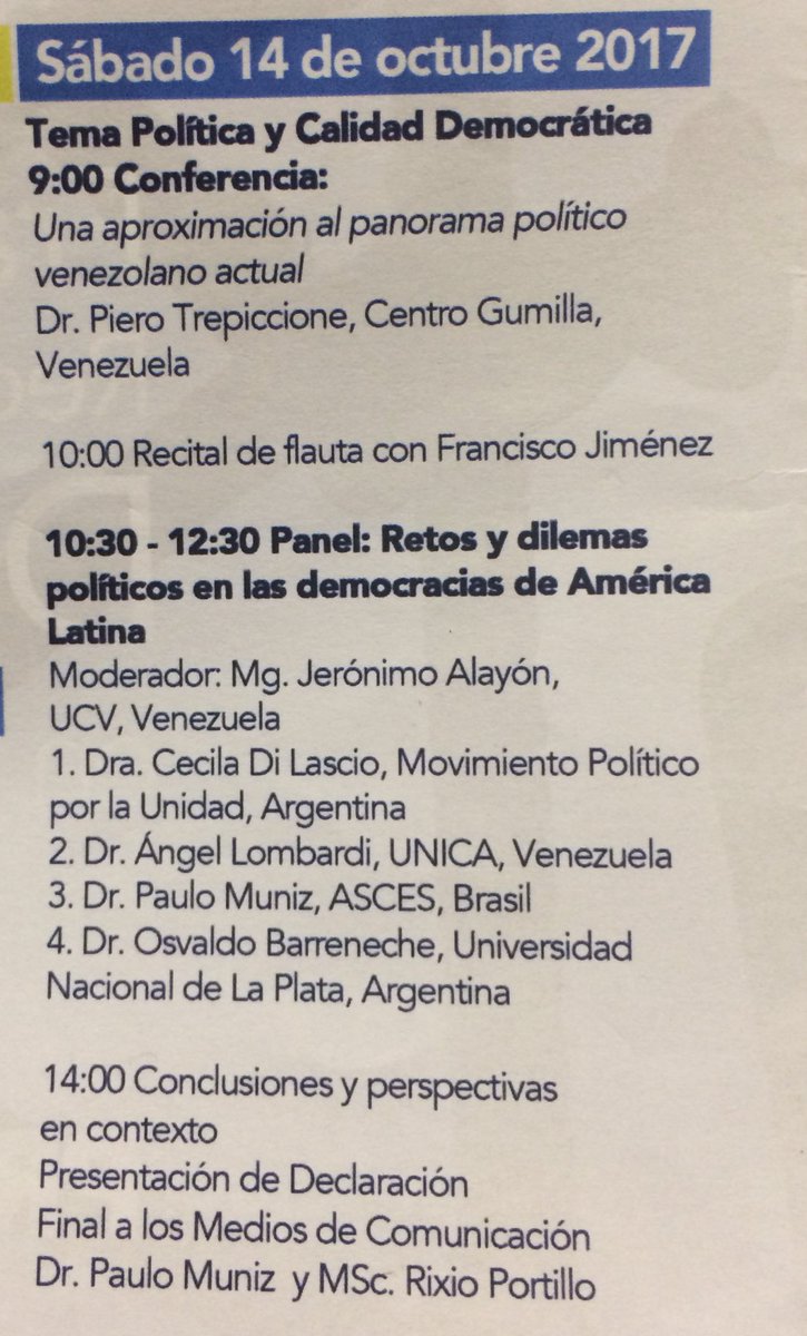 UNICAeduve's tweet photo. Desde el @CentroGumilla llega el Dr. Piero Trepiccione [@polis360] a cerrar #RUEF2017 con su visión del panorama político venezolano actual. https://t.co/SVSioiGdKr
