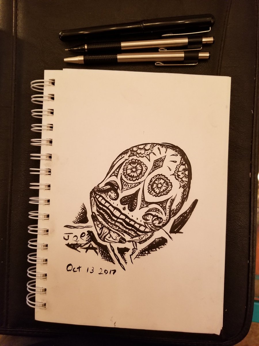 WorldsEndJoe's tweet photo. Figuring out what to draw today was easy thanks too world and science and cintia shapiro. #inktober #inktober2017 #picassobug #calavera https://t.co/9JEL3cUoV5