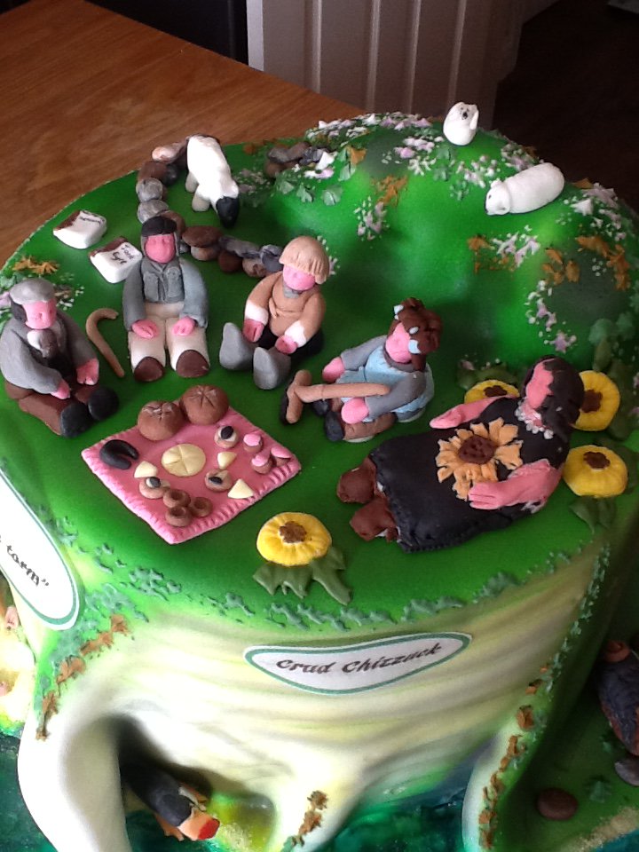 JuliesCakeCraft's tweet photo. What does Yorkshire mean to you? Our cake characters enjoying a picnic on the moors, the cliffs and sea below #Yorkshire #juliecraggscakes https://t.co/t7L6dMonEM