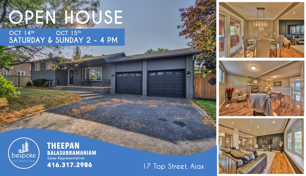 bespokereteam's tweet photo. It's an exciting weekend -- Join the #BespokeRealEstateTeam for an #OpenHouse at #Ajax, #Scarborough &amp; #Toronto! 

#RealEstate #realtors https://t.co/rDVFps8oWy