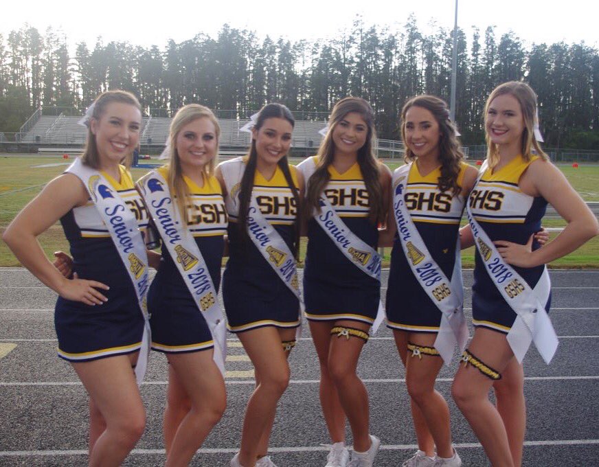 GSHSCheer's tweet photo. Senior Night and Homecoming!  We love our seniors - Molly, Kaitlyn, Carina, Mia, Savannah, &amp; Katie. 💙💛💙💛💙💛 https://t.co/bV7fsu0LBu