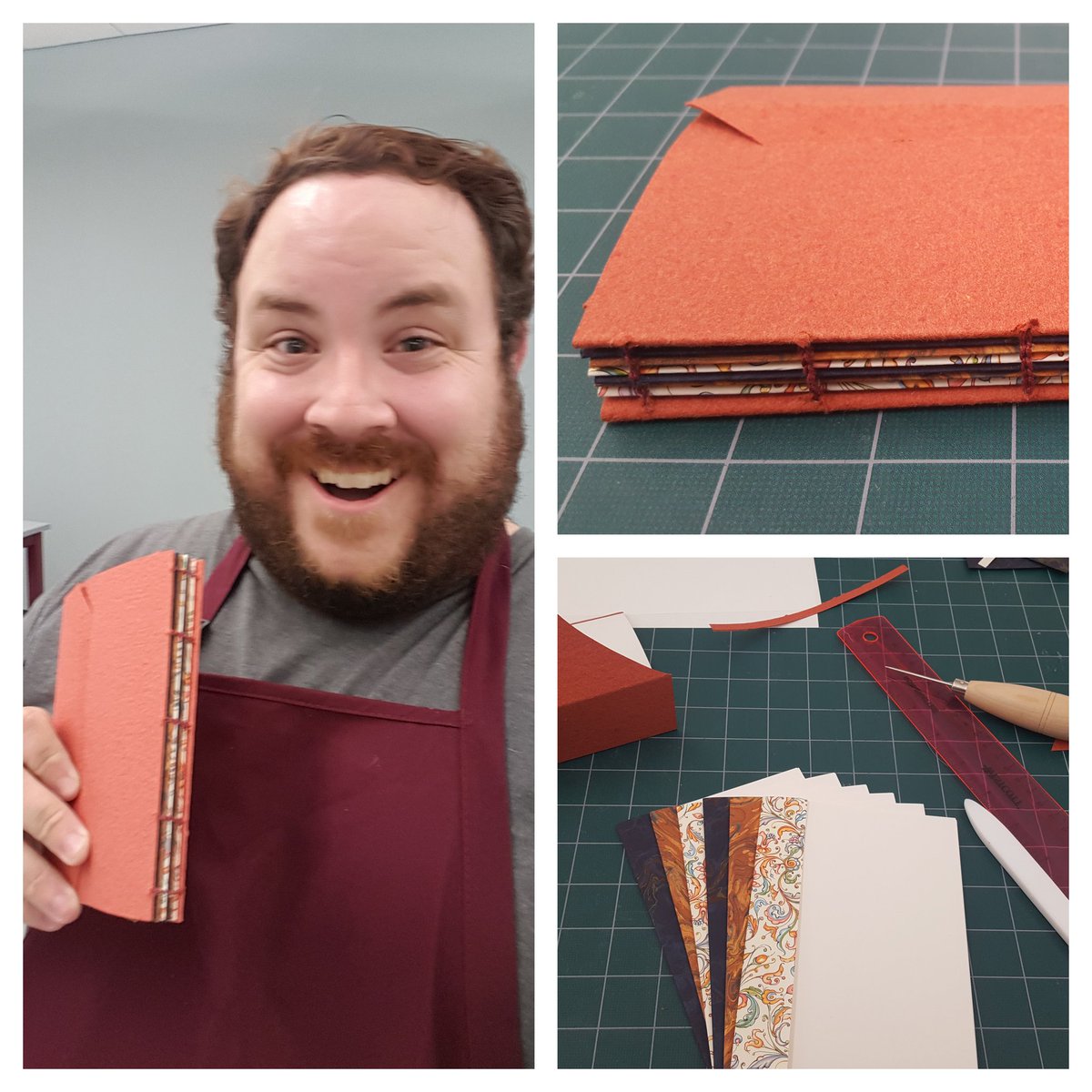 LibraryMedlin's tweet photo. I think I reached a new level of cool today! #bookworkshop #booksewing #bookbinding #bookart 😍📚😍📚😍📚😍 https://t.co/kAi3G0bF4r