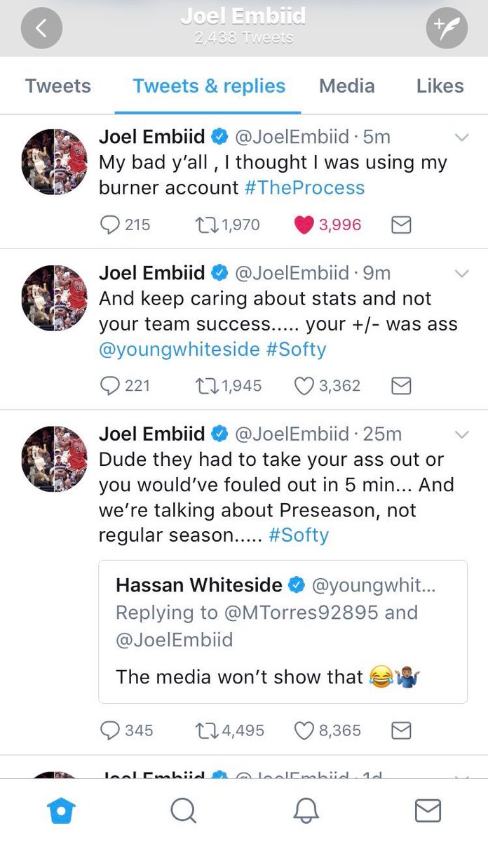 Nba Skits On Twitter Joel Embiid And Hassan Whiteside Going At It On Twitter