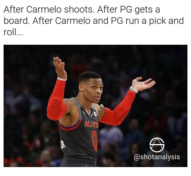 ShotAnalysis's tweet photo. How do you think Russ, PG and Melo will all mesh together? @russwest44 @ygtrece @carmeloanthony #shotanalysis #fun… https://t.co/JzB4ls1V1s https://t.co/a9qgPElEPh