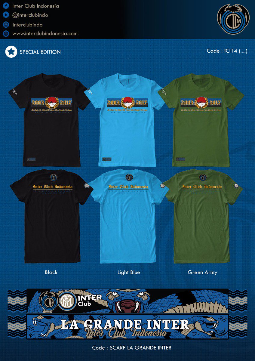 CALgraph30's tweet image. T-Shirt *ICI14*
Harga :
- ICC : 100.000
- Non ICC : 135.000

Scarf *La Grande Inter*
Harga :
- ICC : 135.000
- Non ICC : 170.000