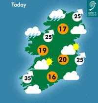 MetEireann's tweet photo. This afternoon will see a mix of cloud and bright spells. There'll be some rain and drizzle near the Connacht and Ulster coasts. 16 to 20°C. https://t.co/uwtDXFkvQn